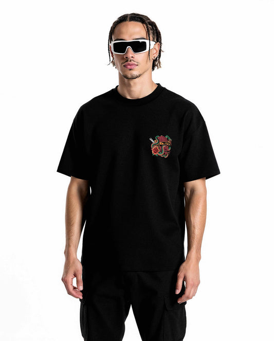 Men's Oversized Graphic T-Shirt – Snake Samurai Edition (Black)