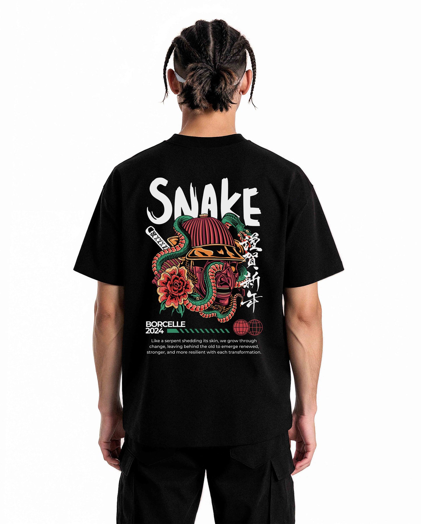 Men's Oversized Graphic T-Shirt – Snake Samurai Edition (Black)